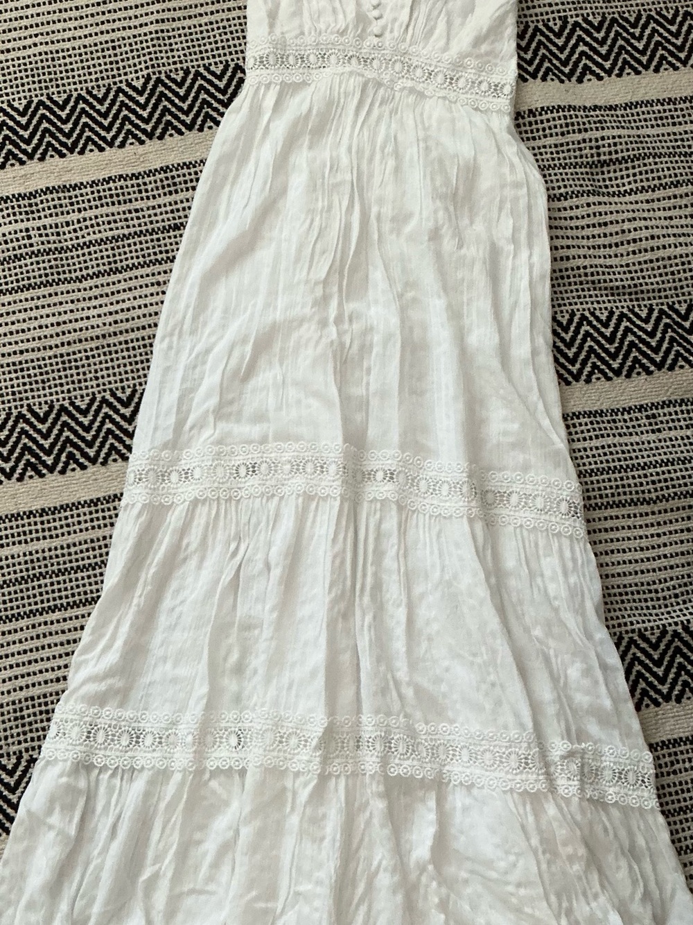 Lulu's White V-Neck Maxi Dress with Lace Trim - Picture 2 of 6